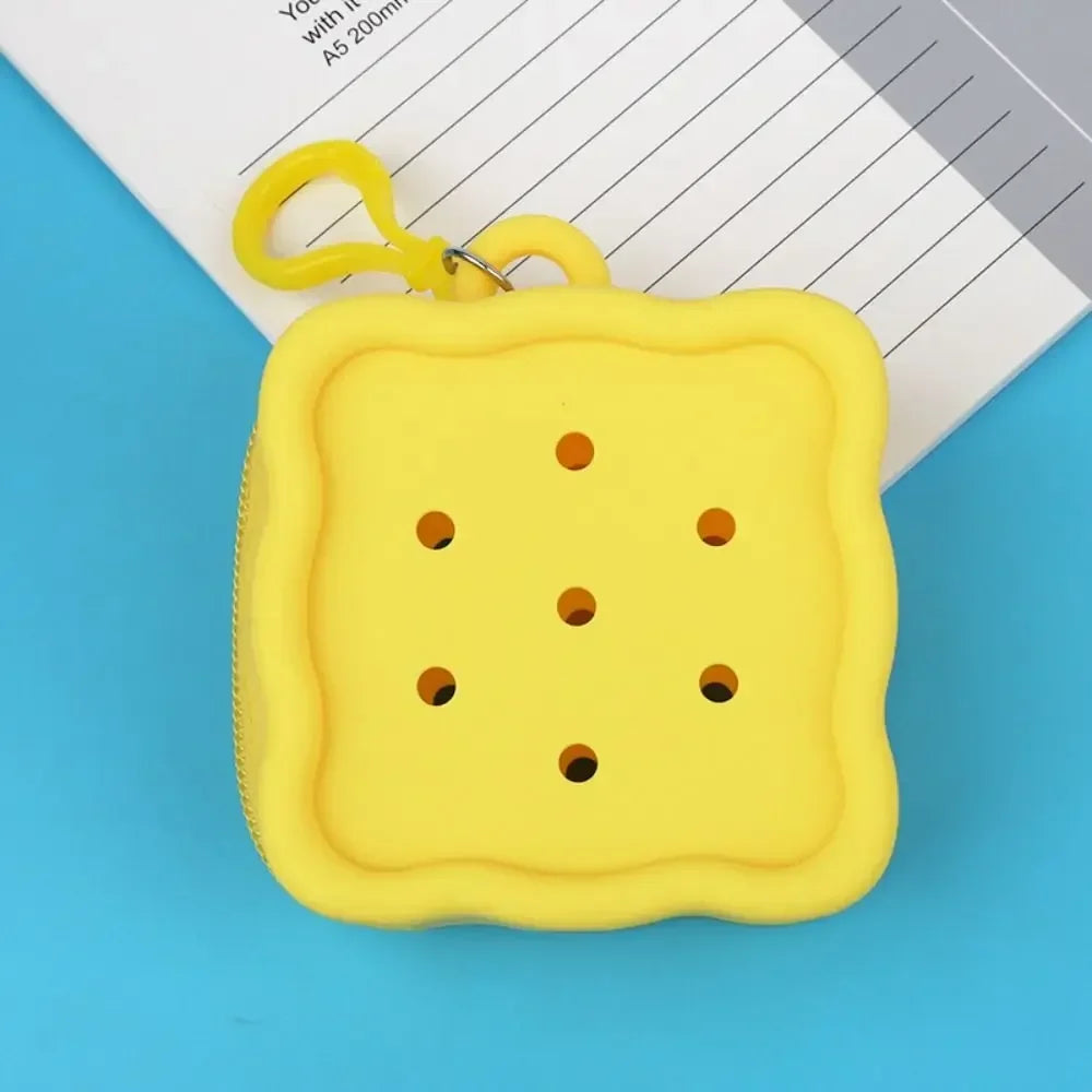 Square Silicone Wallet with Zipper Closure and Colorful Keychain
