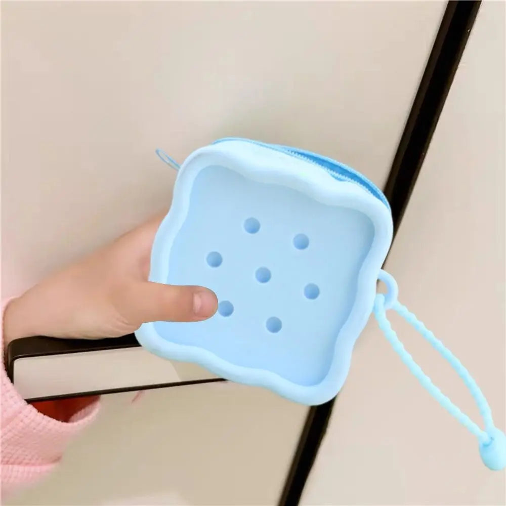 Square Silicone Wallet with Zipper Closure and Colorful Keychain