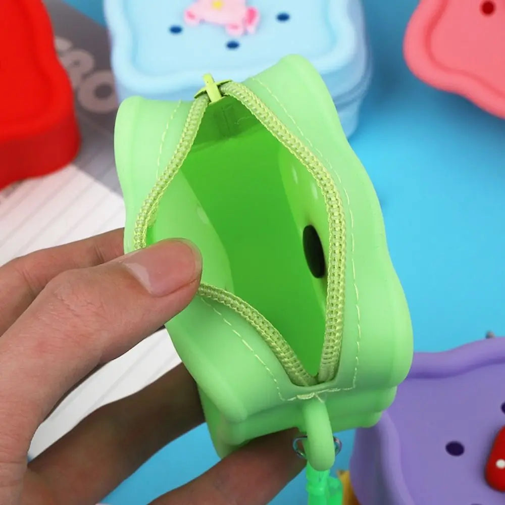 Square Silicone Wallet with Zipper Closure and Colorful Keychain