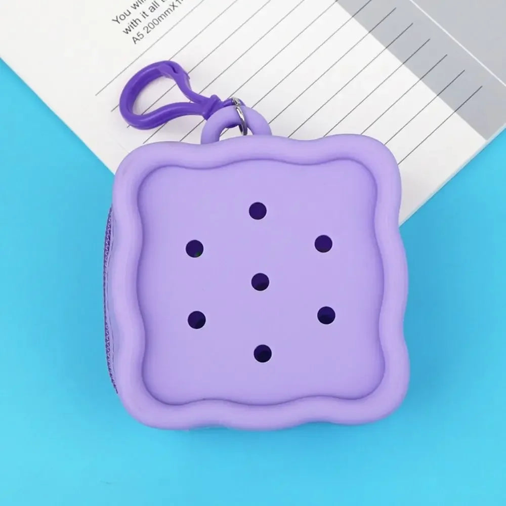 Square Silicone Wallet with Zipper Closure and Colorful Keychain