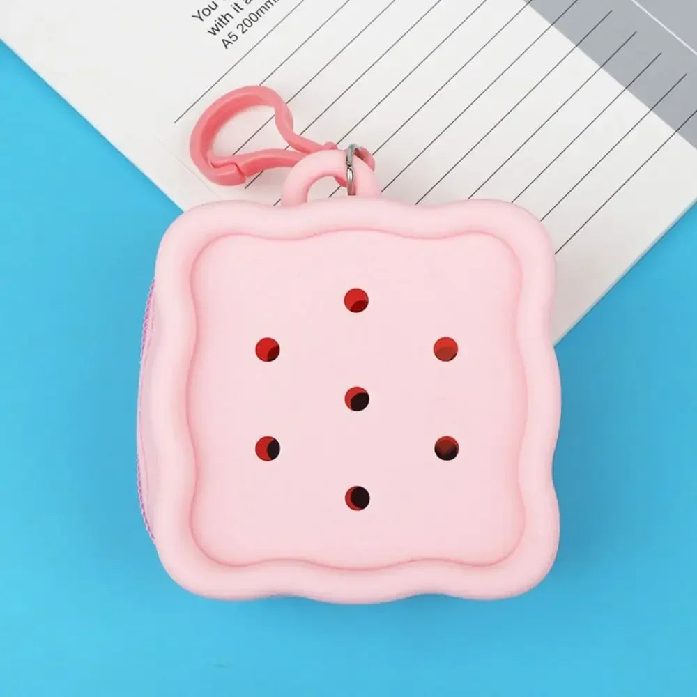 Square Silicone Wallet with Zipper Closure and Colorful Keychain