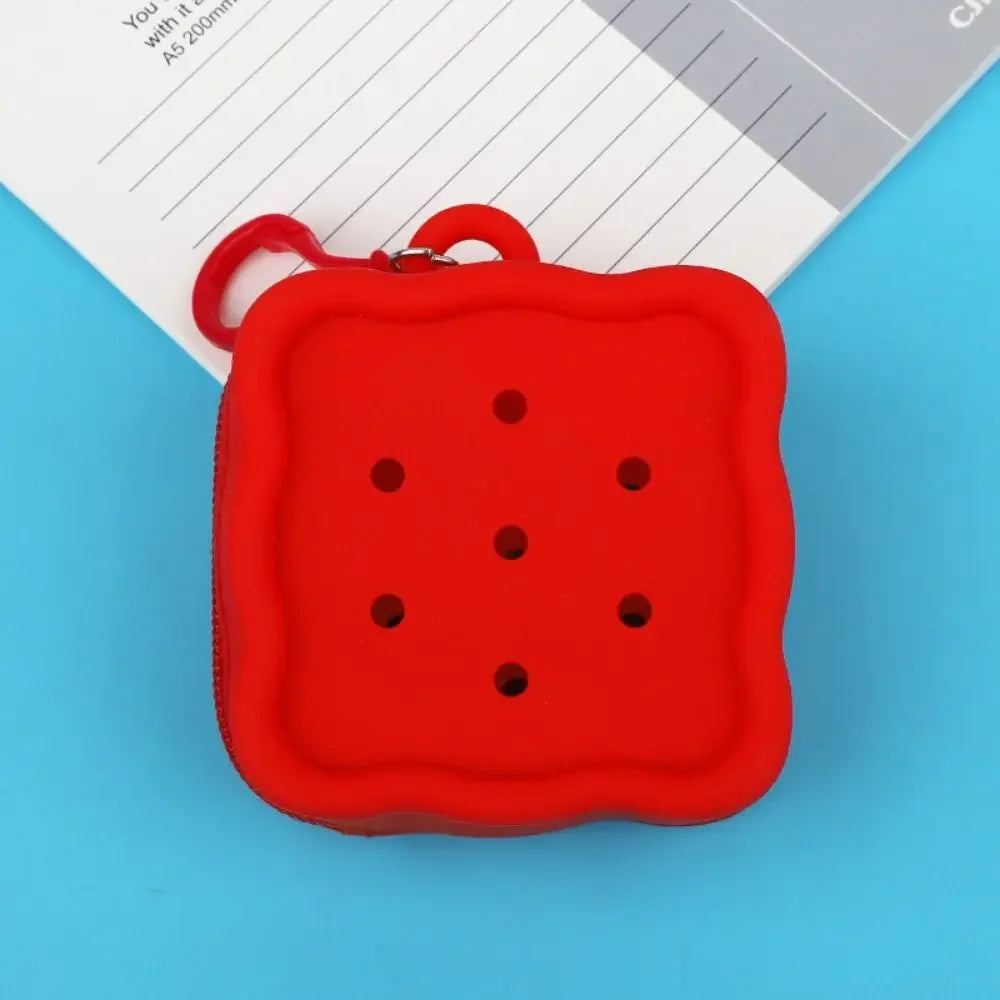 Square Silicone Wallet with Zipper Closure and Colorful Keychain
