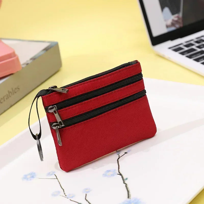 Canvas Wallet with 3 Zippers - Compact Size for Men and Women