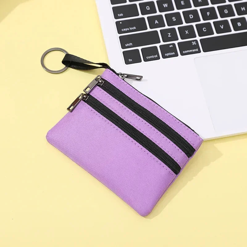 Canvas Wallet with 3 Zippers - Compact Size for Men and Women