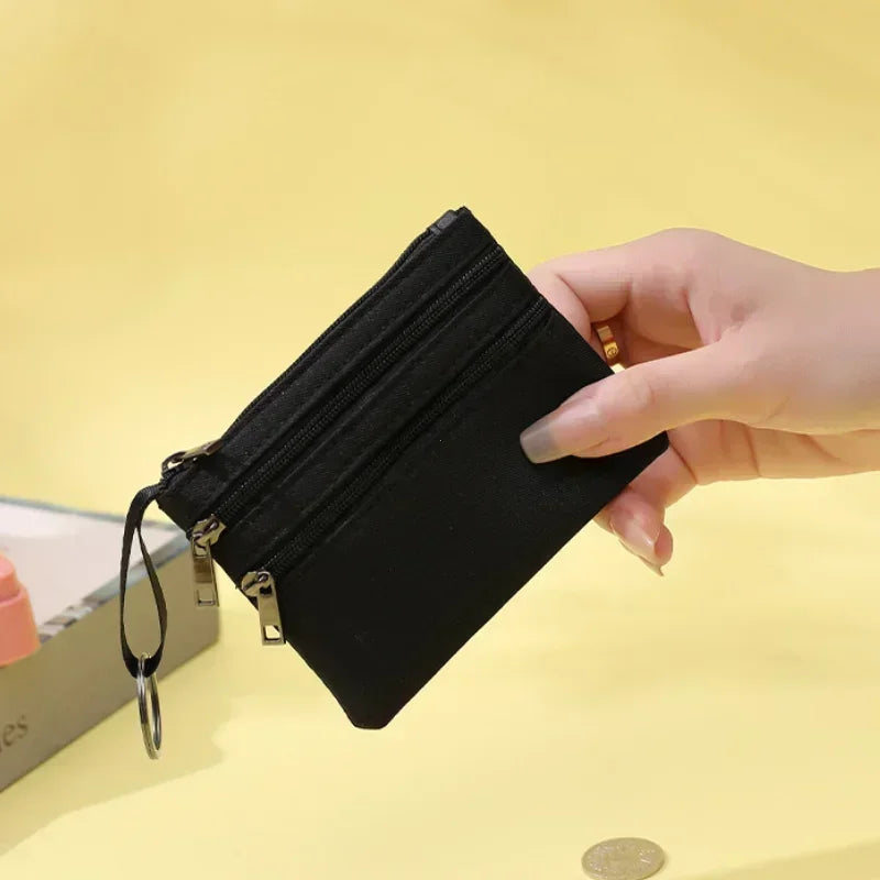 Canvas Wallet with 3 Zippers - Compact Size for Men and Women