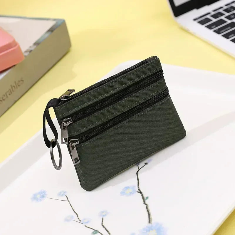 Canvas Wallet with 3 Zippers - Compact Size for Men and Women