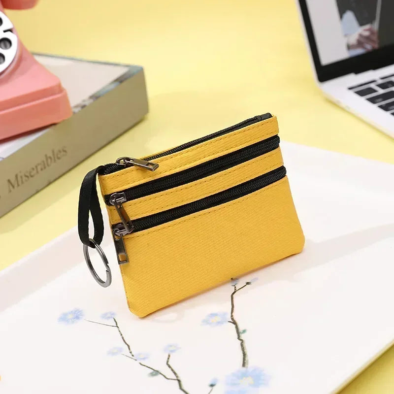 Canvas Wallet with 3 Zippers - Compact Size for Men and Women