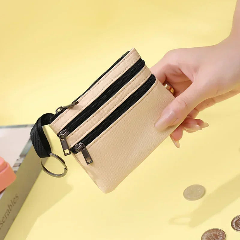 Canvas Wallet with 3 Zippers - Compact Size for Men and Women