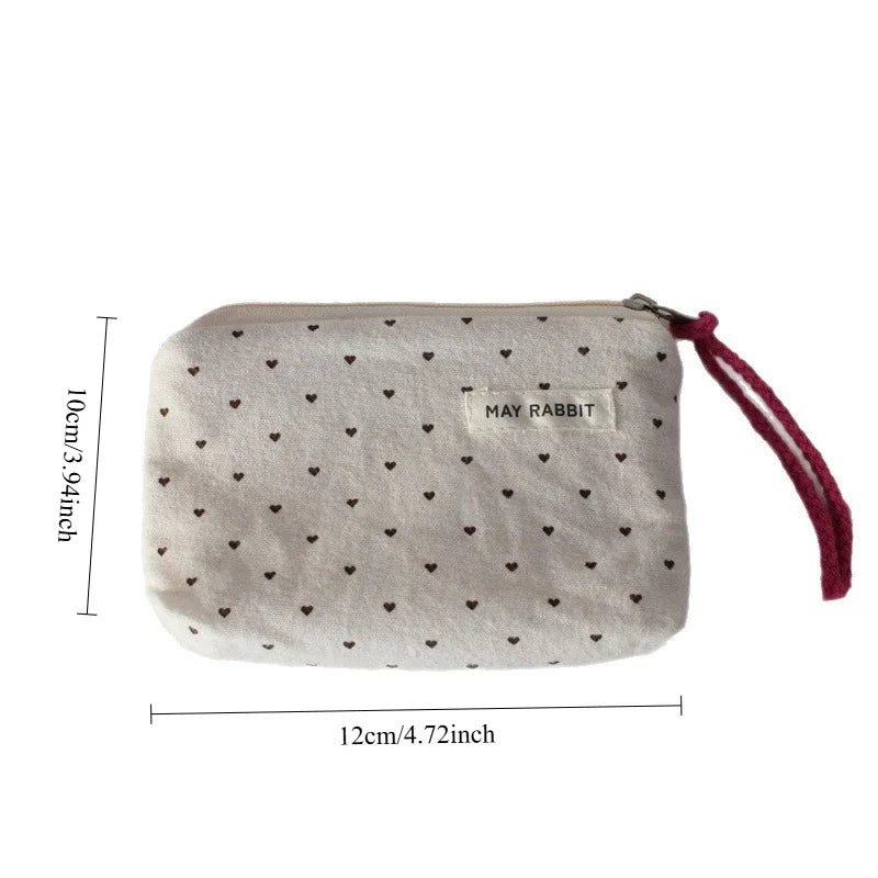 Heart Pattern Canvas Wallet for Women with Zipper Closure