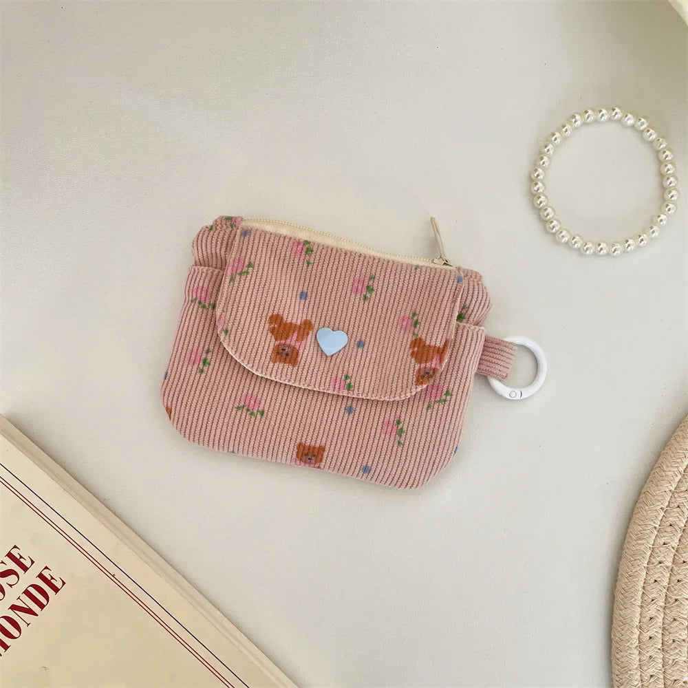 Floral Corduroy Wallet with Card Holder and Key Ring