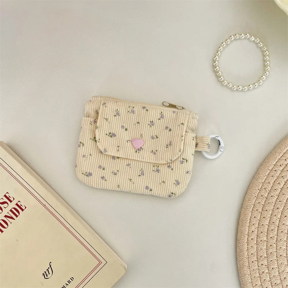 Floral Corduroy Wallet with Card Holder and Key Ring