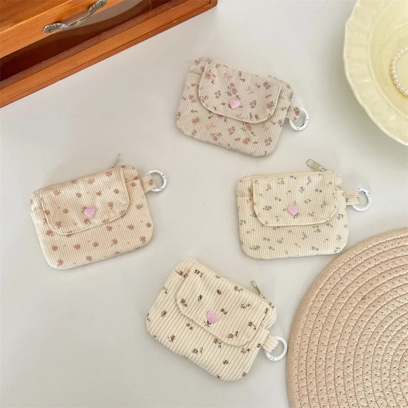 Floral Corduroy Wallet with Card Holder and Key Ring