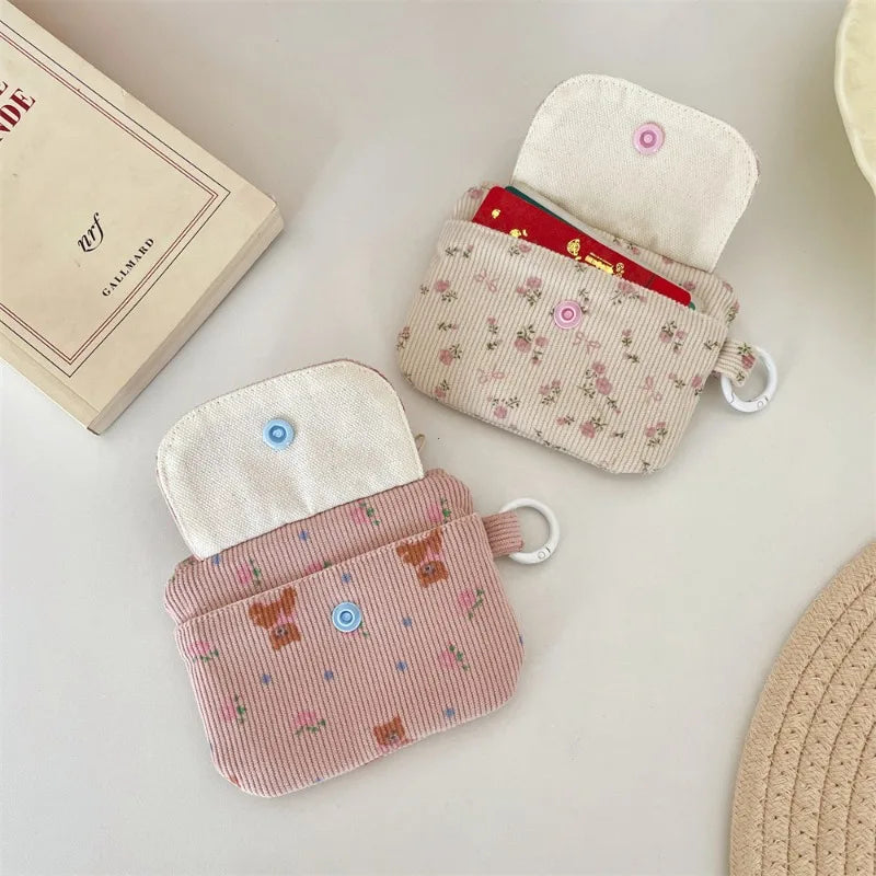 Floral Corduroy Wallet with Card Holder and Key Ring