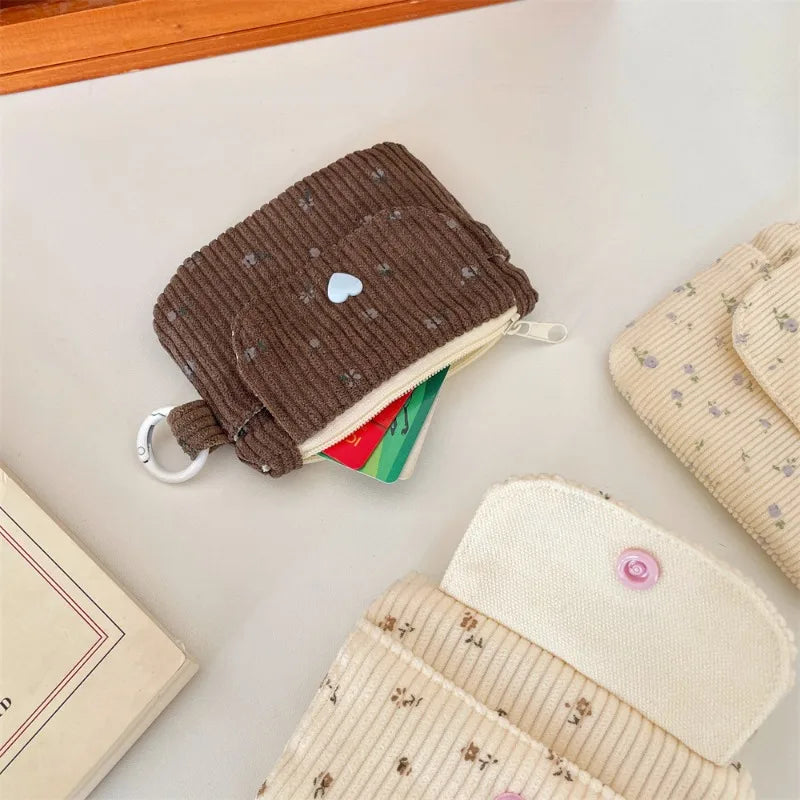 Floral Corduroy Wallet with Card Holder and Key Ring