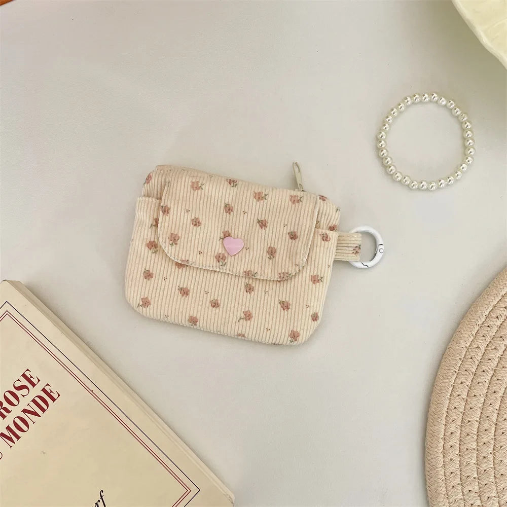Floral Corduroy Wallet with Card Holder and Key Ring