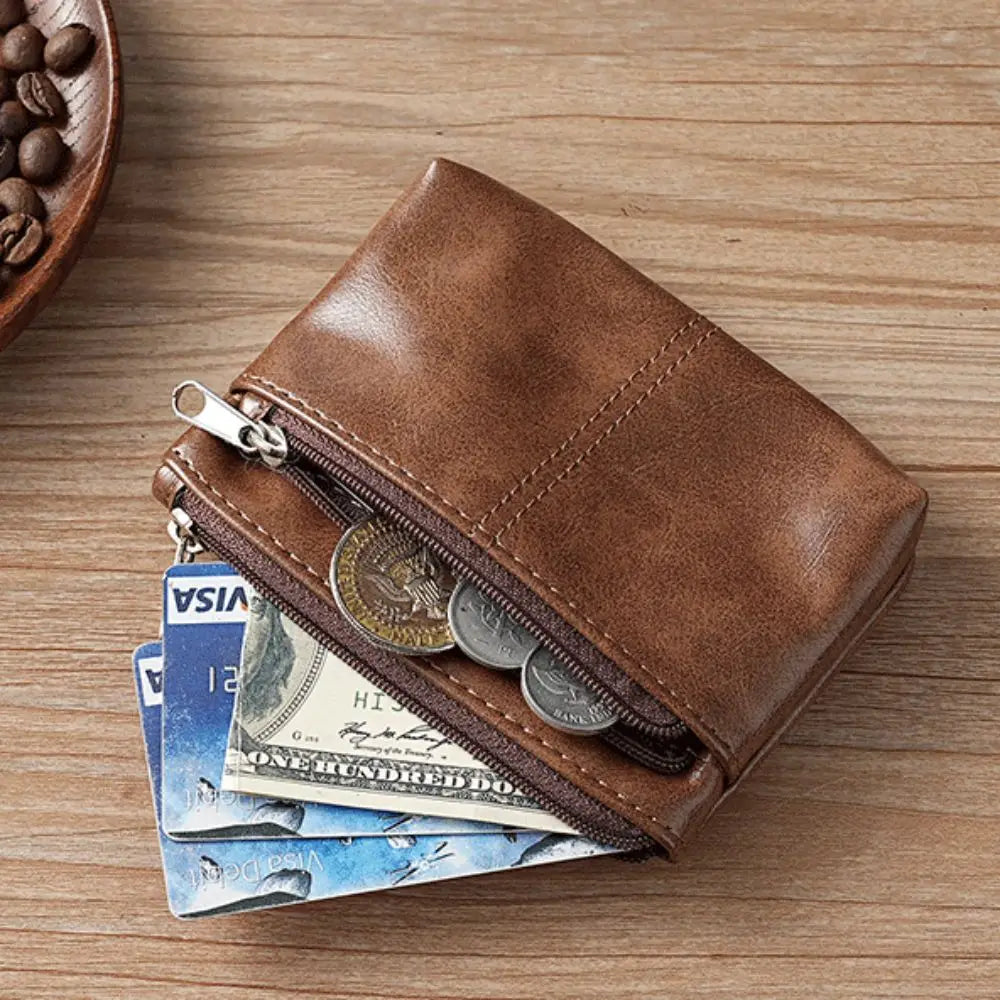 Vintage PU Leather Wallet with Double Zipper and Card Holder - Unisex Image