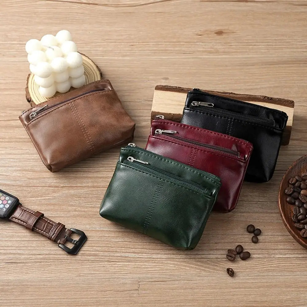Vintage PU Leather Wallet with Double Zipper and Card Holder - Unisex