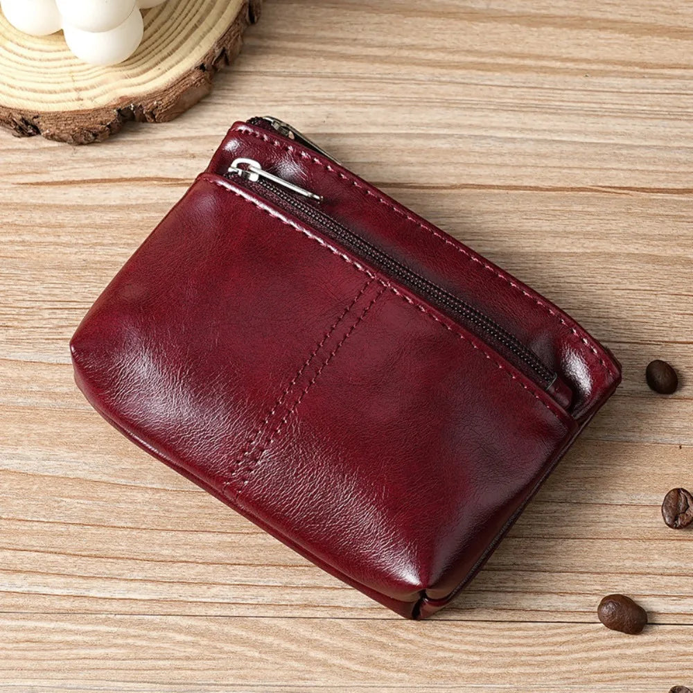 Vintage PU Leather Wallet with Double Zipper and Card Holder - Unisex