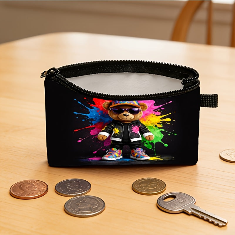 Zippered Wallet with Multicolor Graffiti Bear Print