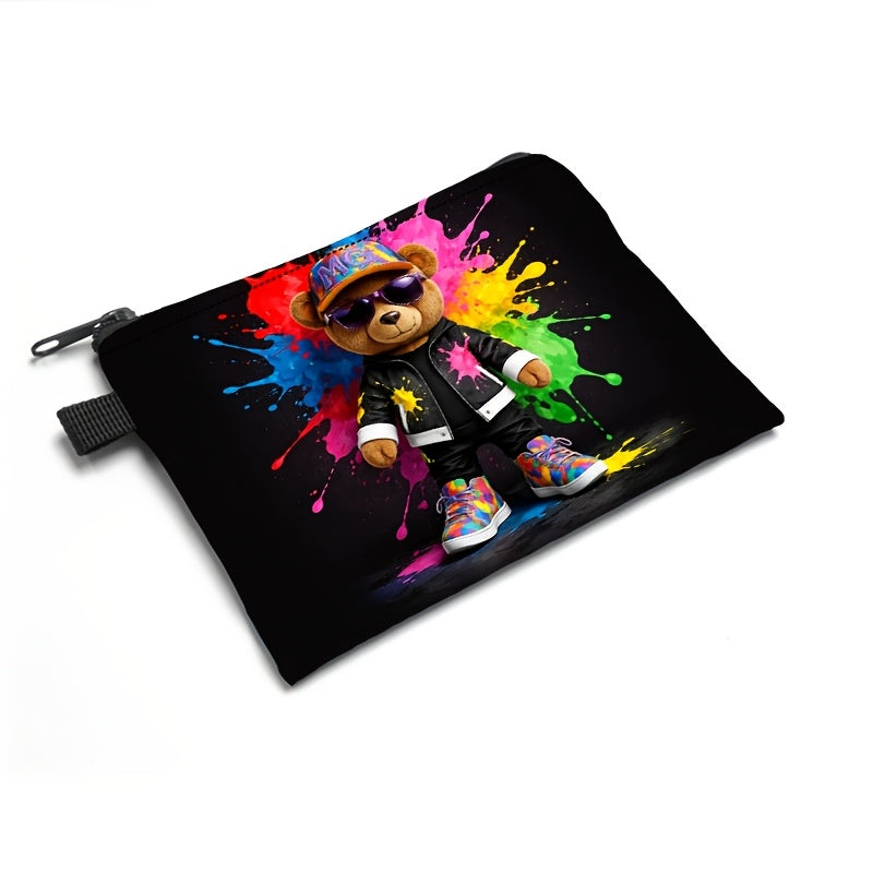 Zippered Wallet with Multicolor Graffiti Bear Print