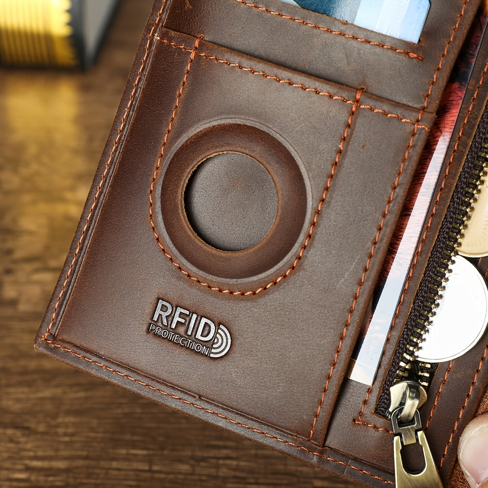 Men's Black Leather Passport Holder, RFID Blocking and Tracker