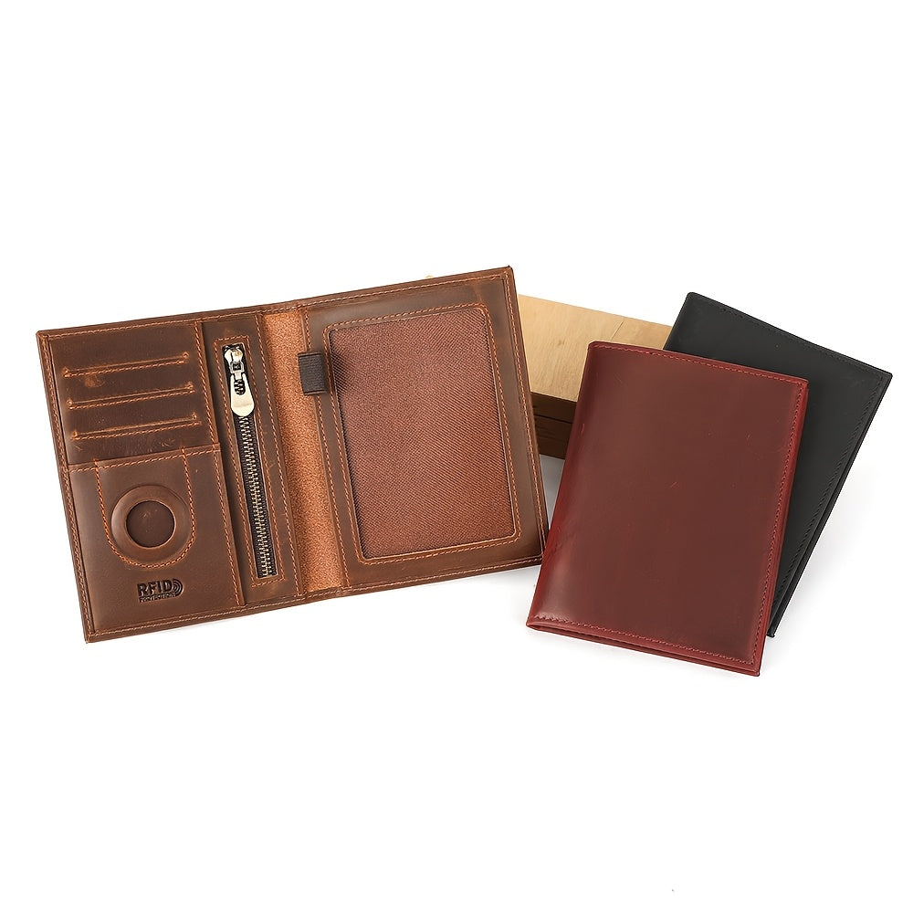 Men's Black Leather Passport Holder, RFID Blocking and Tracker Image