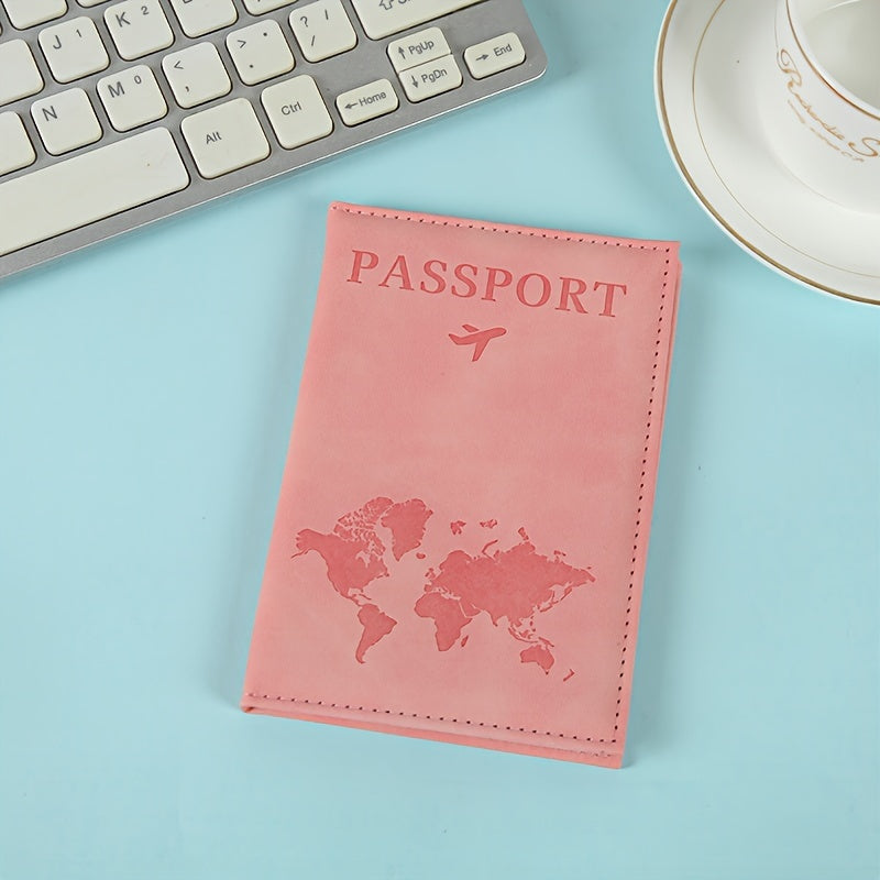 PU Nubuck Effect Passport Holder, Embossed World Map
