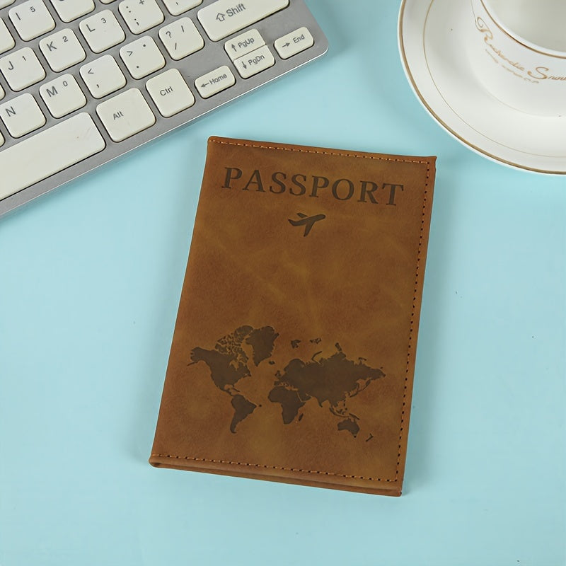 PU Nubuck Effect Passport Holder, Embossed World Map