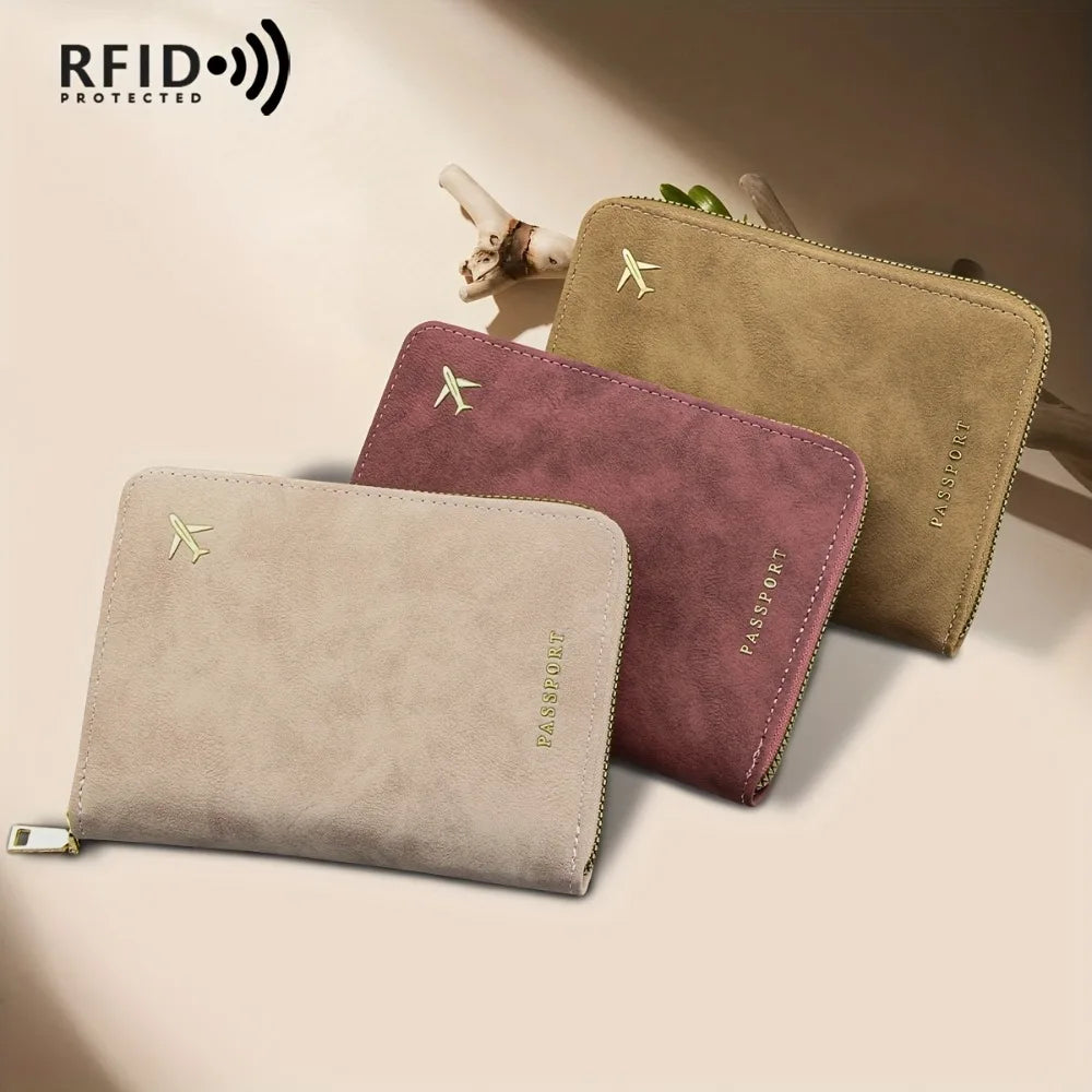 RFID Zip Passport Holder in PU Leather with Multiple Storage for Travel