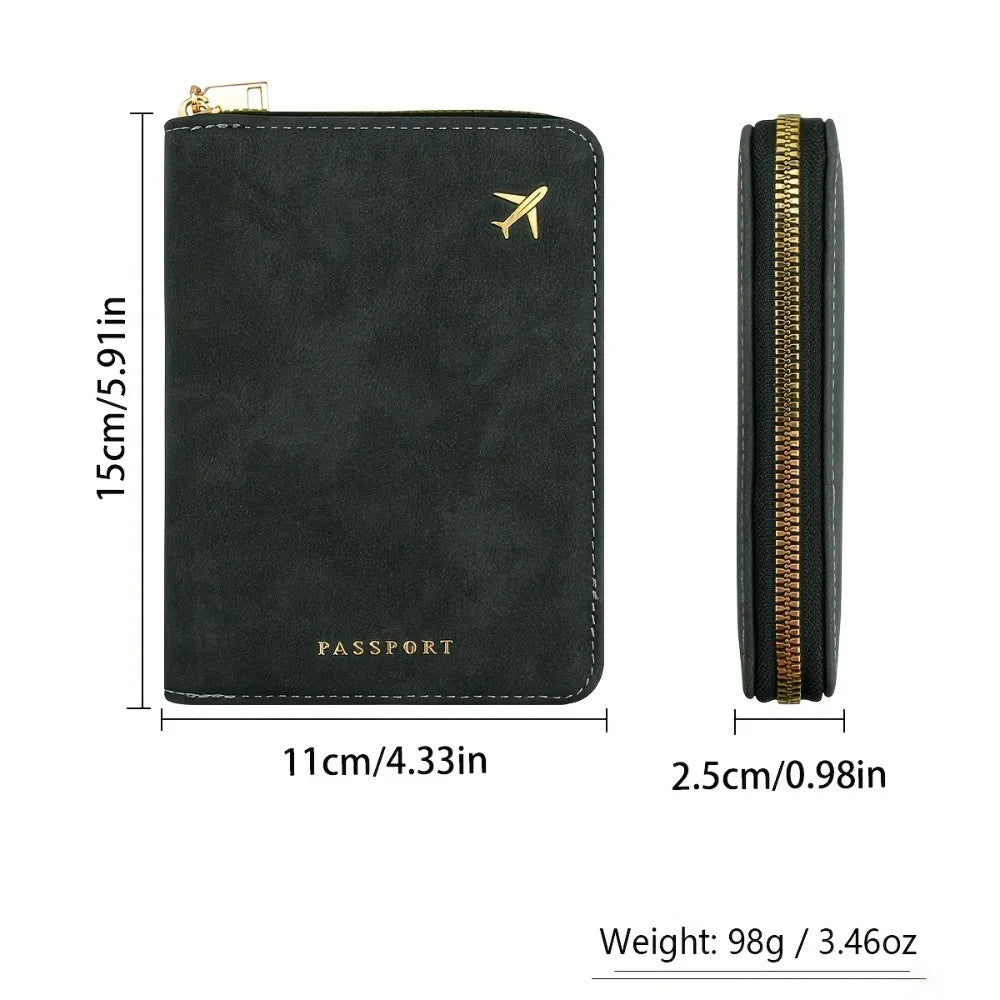 RFID Zip Passport Holder in PU Leather with Multiple Storage for Travel