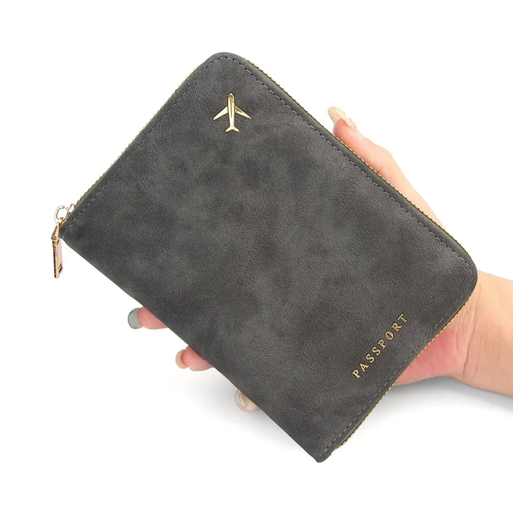 RFID Zip Passport Holder in PU Leather with Multiple Storage for Travel