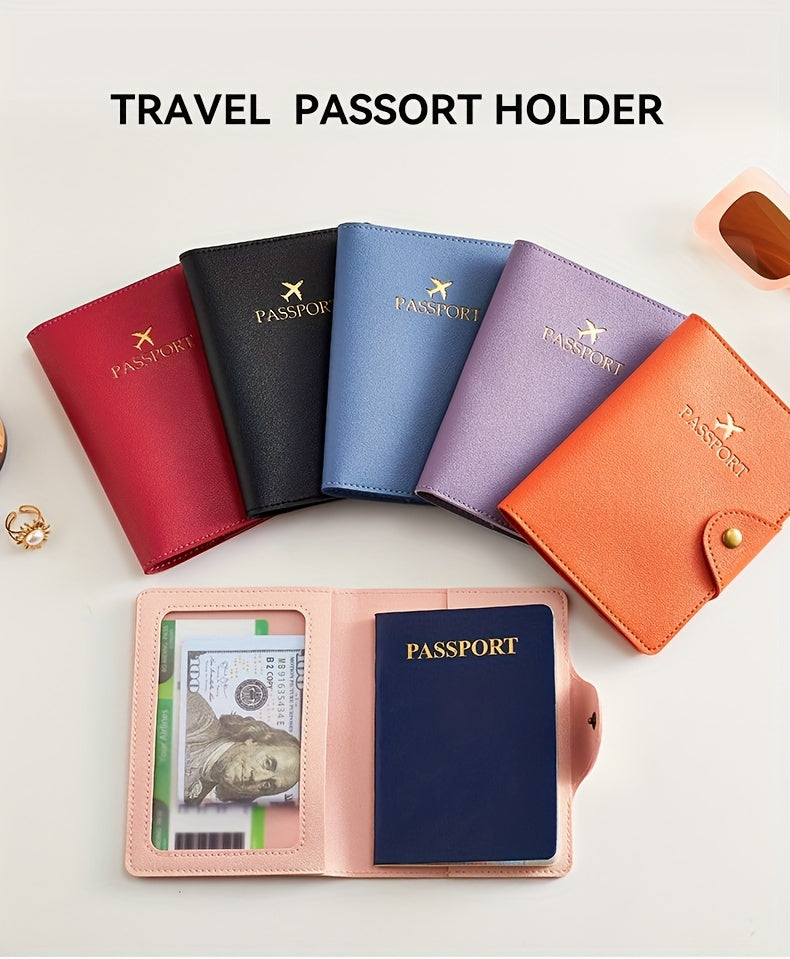 Faux leather passport holder with metal clasp, 5 colors