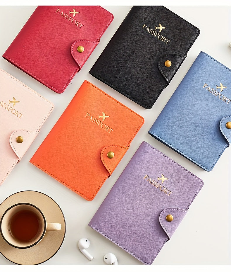 Faux leather passport holder with metal clasp, 5 colors