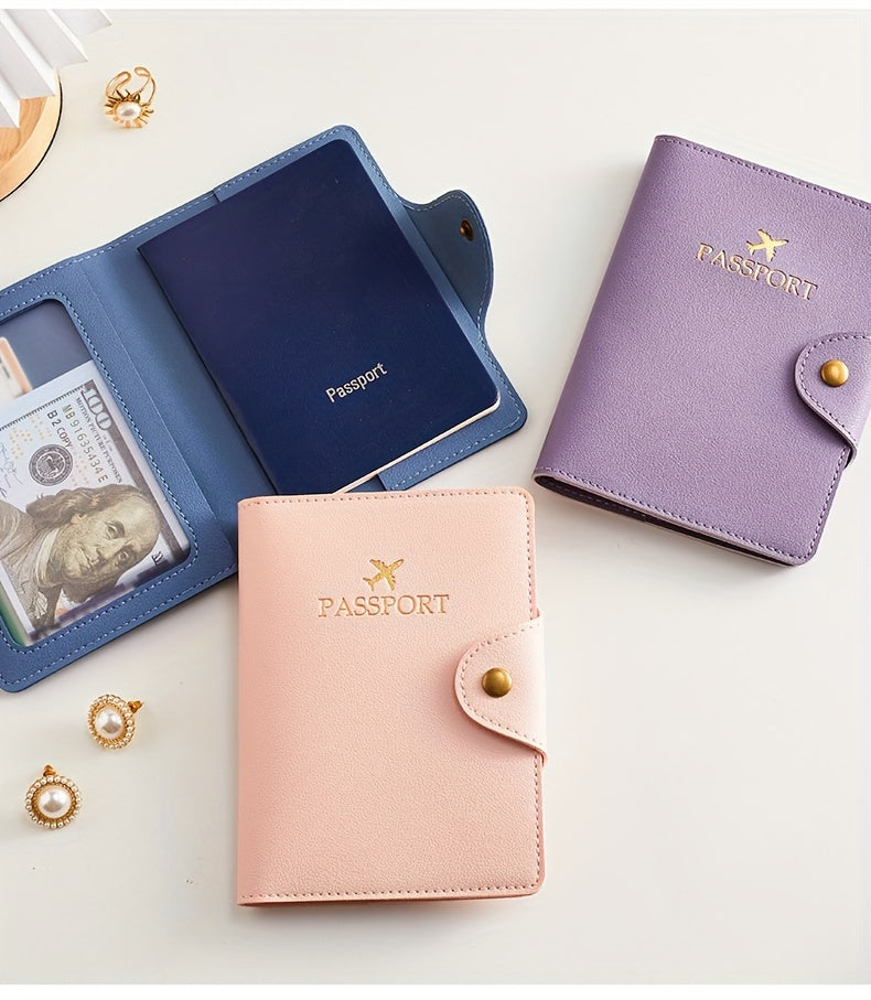 Faux leather passport holder with metal clasp, 5 colors