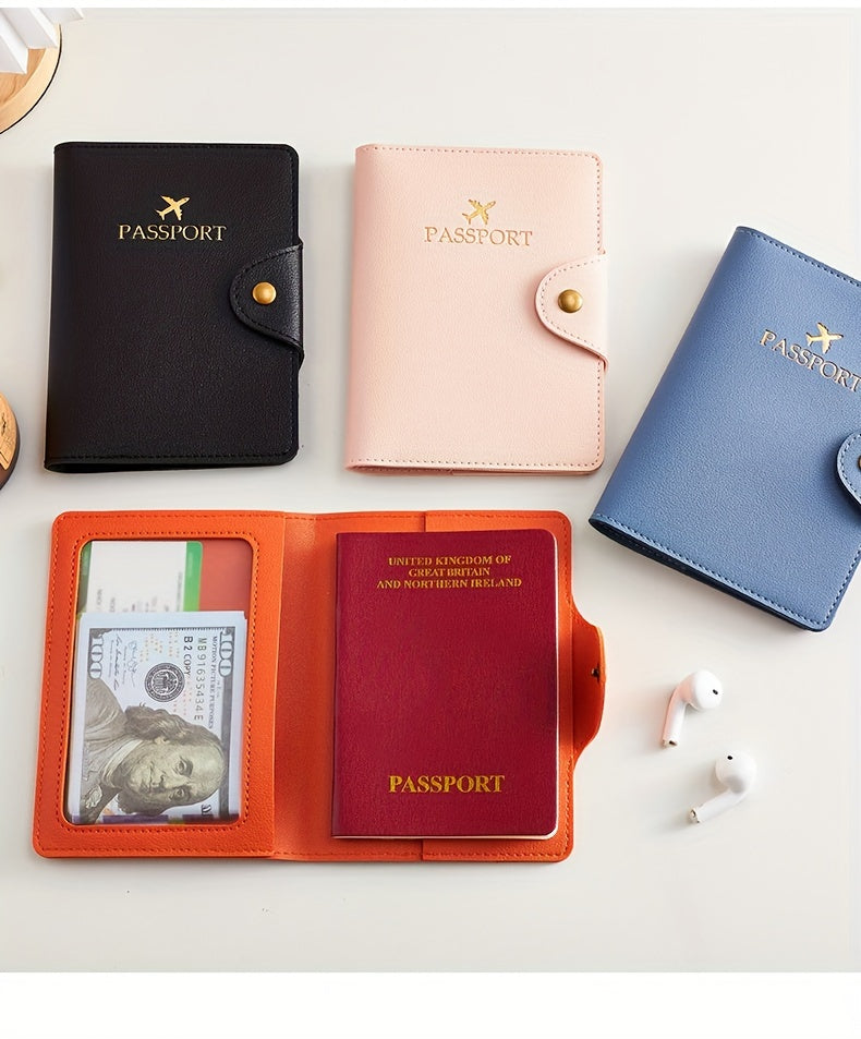 Faux leather passport holder with metal clasp, 5 colors