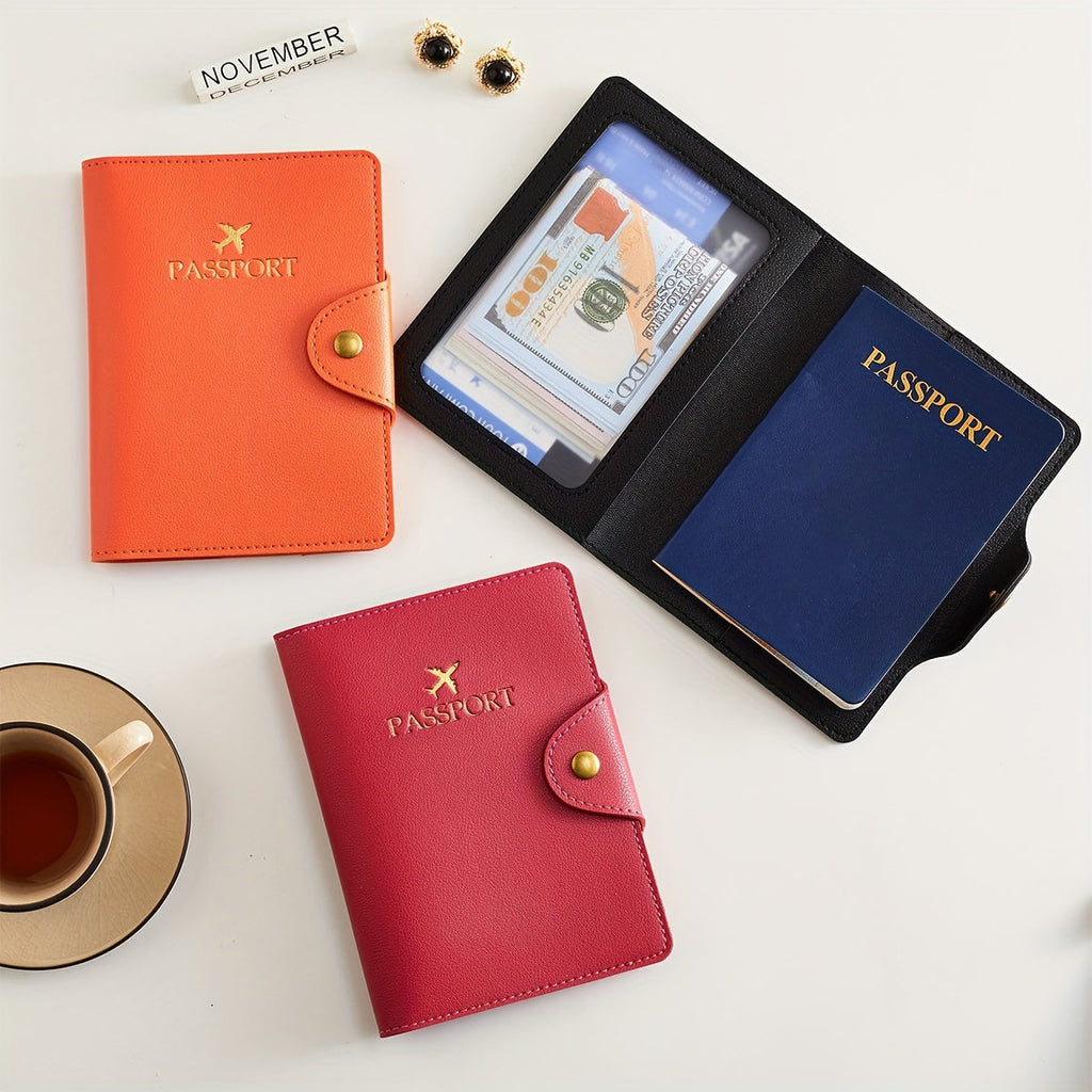 Faux leather passport holder with metal clasp, 5 colors