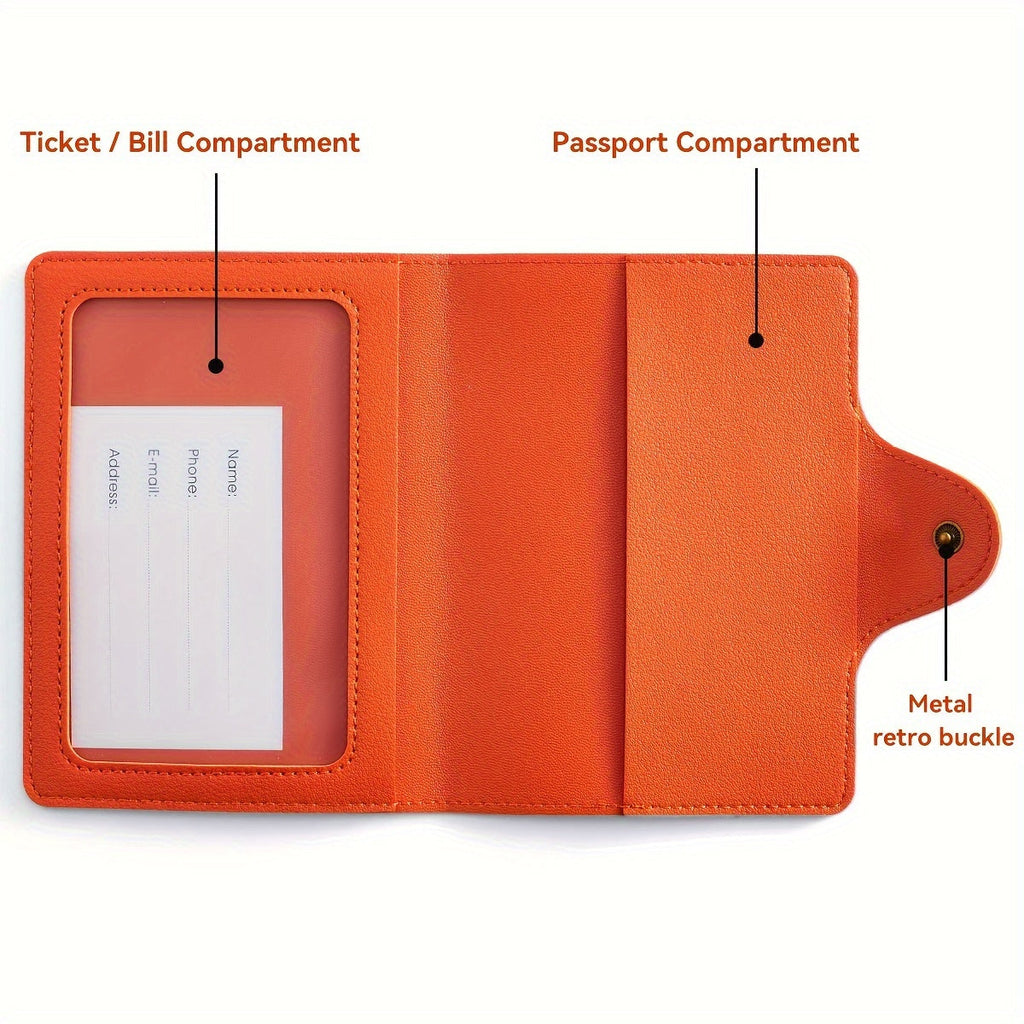 Faux leather passport holder with metal clasp, 5 colors
