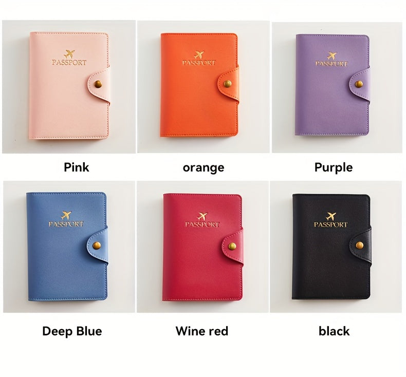 Faux leather passport holder with metal clasp, 5 colors