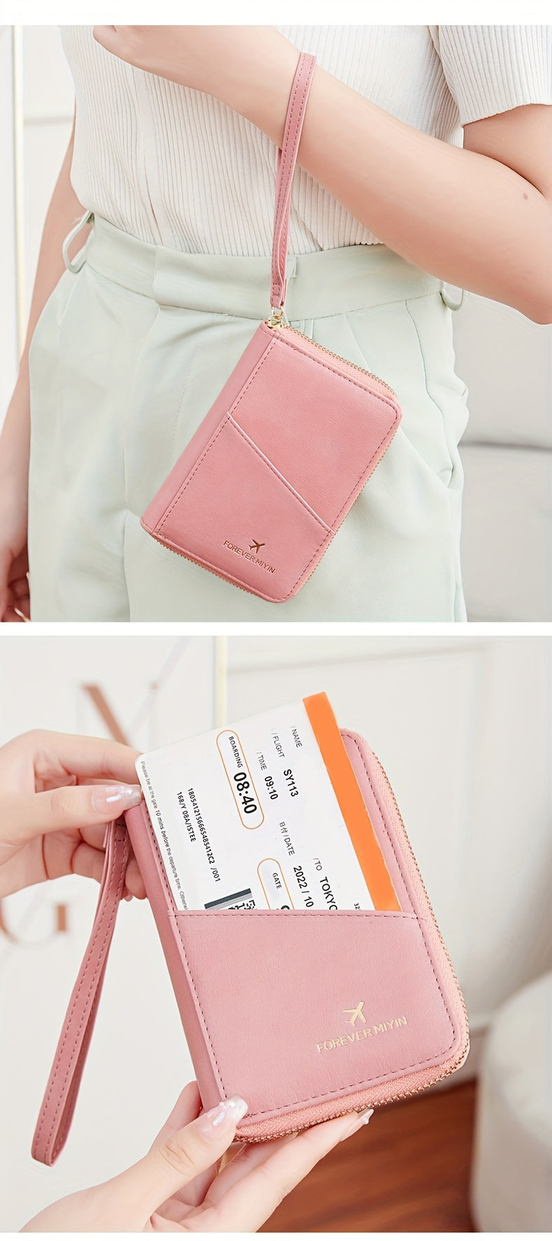 Zippered RFID-blocking Passport Holder with 11 Slots and Wrist Strap