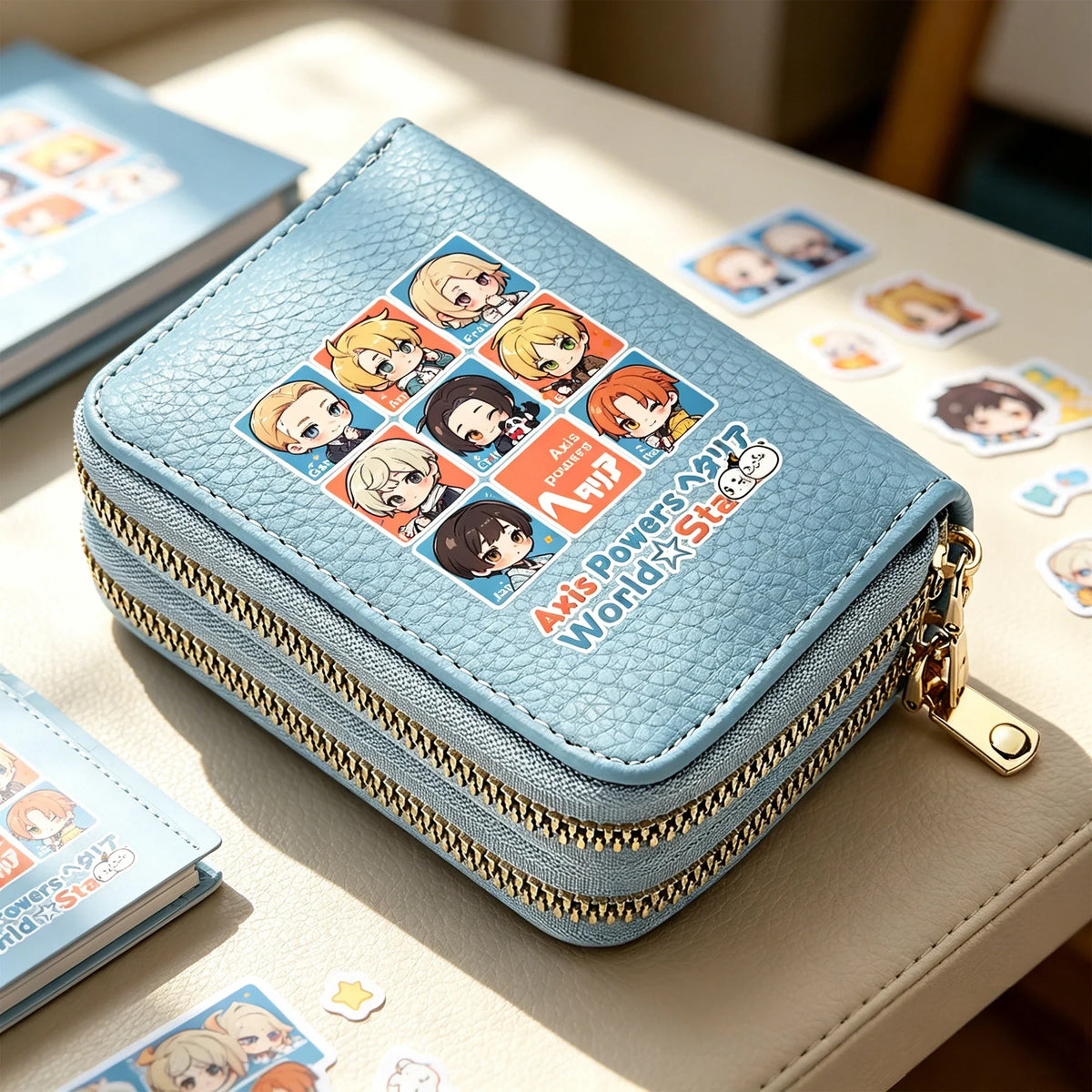 Axis Powers Anime PU Leather Wallet with Double Zipper Compartment
