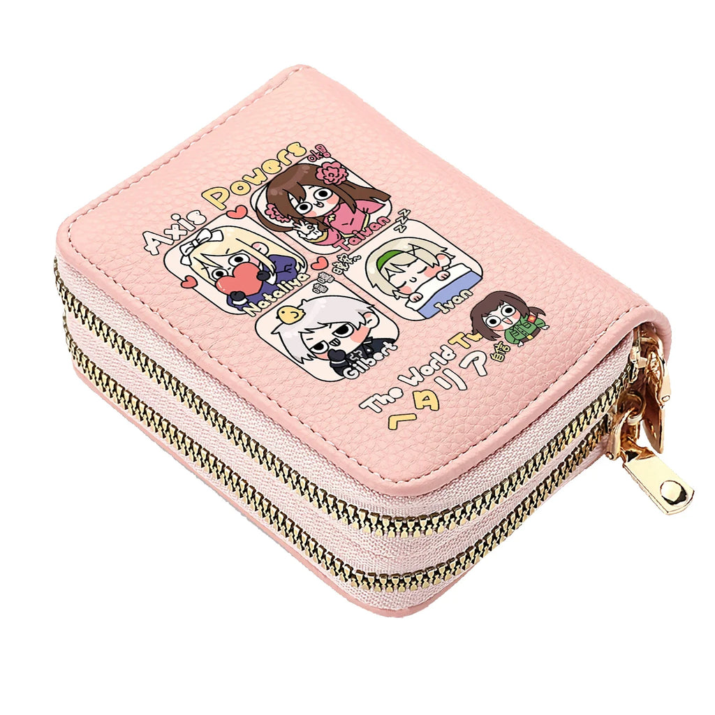 Axis Powers Anime PU Leather Wallet with Double Zipper Compartment