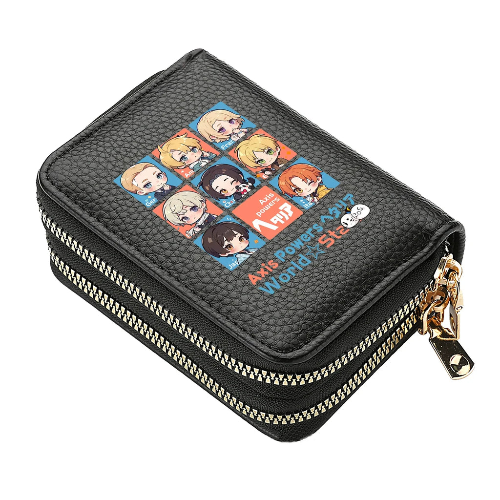 Axis Powers Anime PU Leather Wallet with Double Zipper Compartment