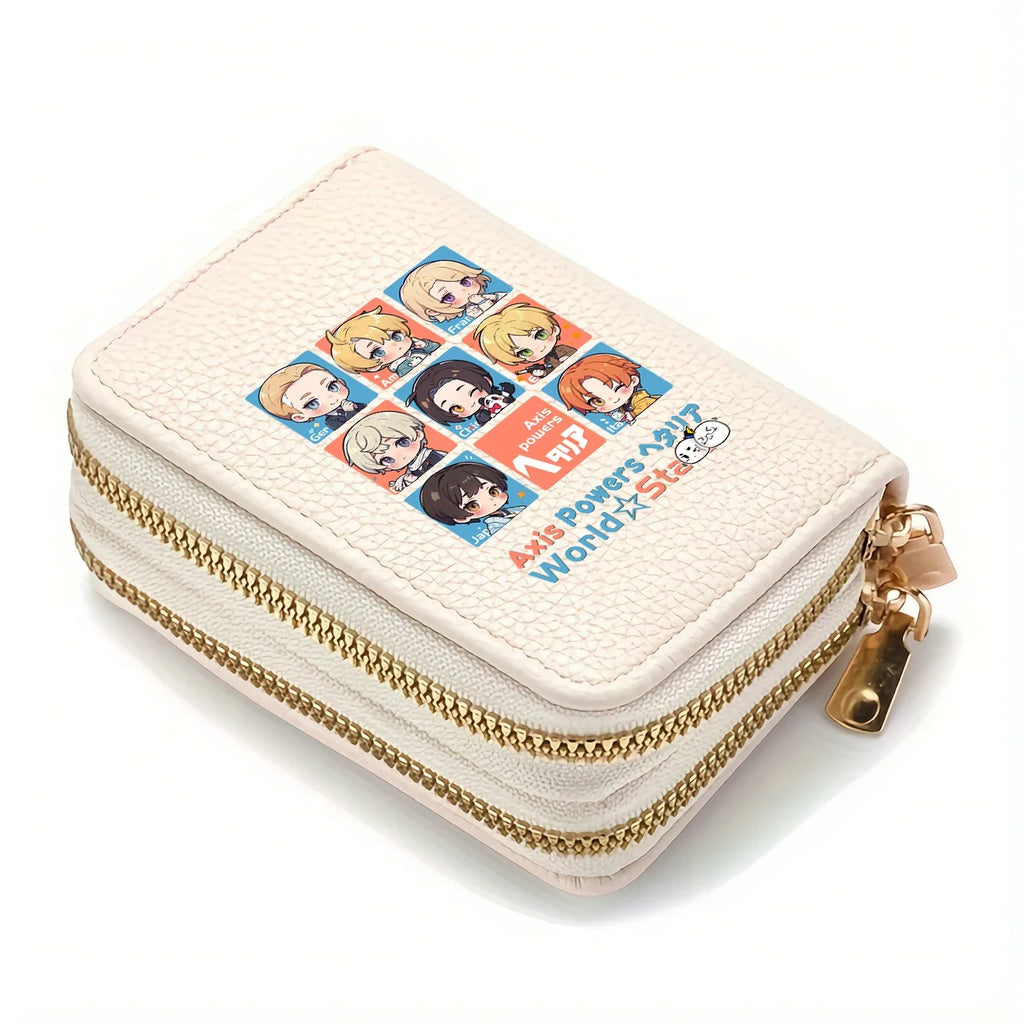 Axis Powers Anime PU Leather Wallet with Double Zipper Compartment