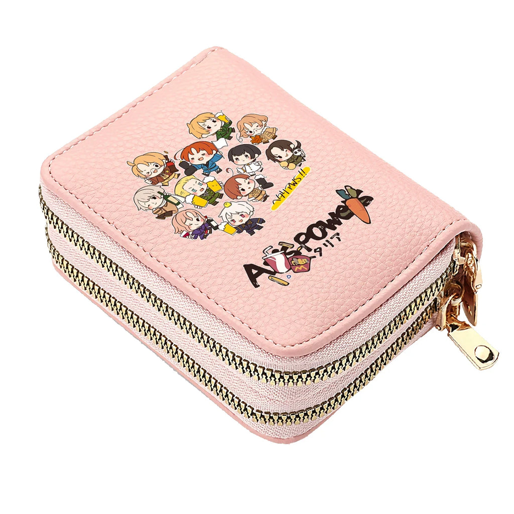 Axis Powers Anime PU Leather Wallet with Double Zipper Compartment