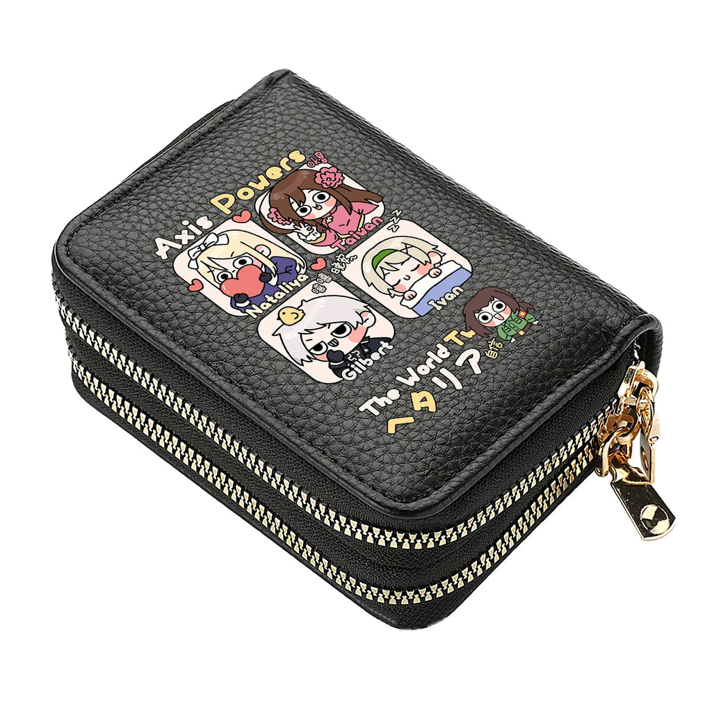 Axis Powers Anime PU Leather Wallet with Double Zipper Compartment