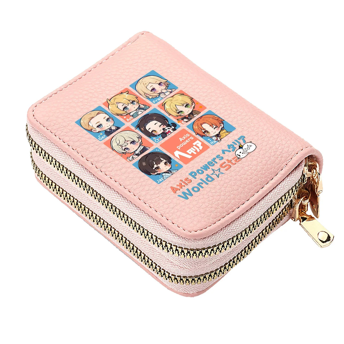 Axis Powers Anime PU Leather Wallet with Double Zipper Compartment