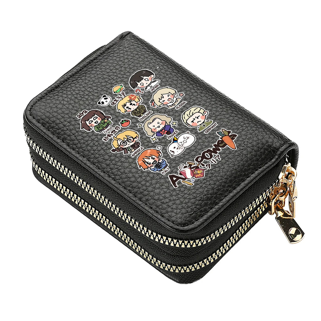 Axis Powers Anime PU Leather Wallet with Double Zipper Compartment