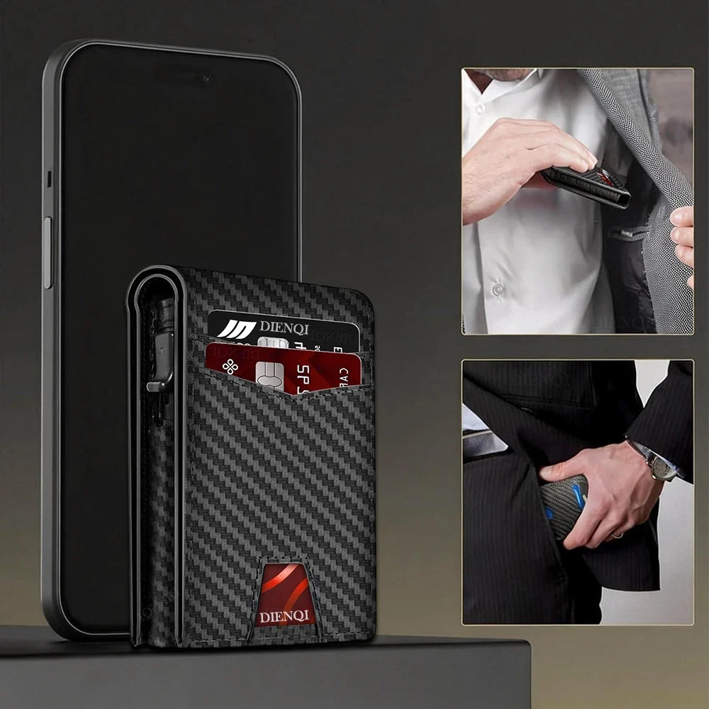 Men's Carbon Fiber Wallet with RFID Blocking and Aluminum Case Image