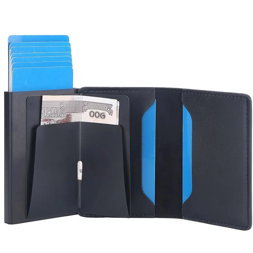 Men's PU Leather RFID Card Wallet with Automatic Ejection and Compact Design