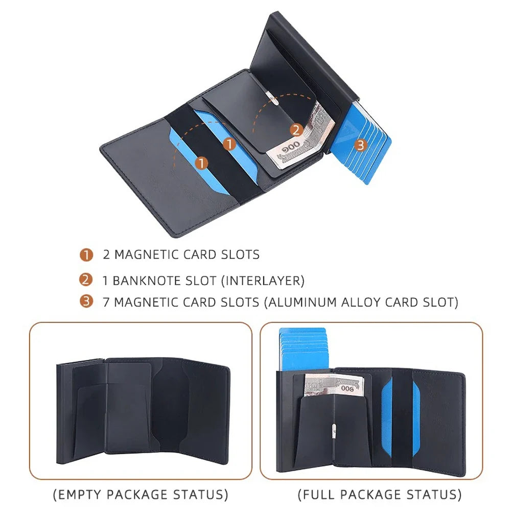 Men's PU Leather RFID Card Wallet with Automatic Ejection and Compact Design